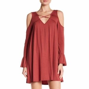 ☀️NEW Good Luck Gem Cold Shoulder Rust Red Sleeve Dress